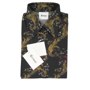 NEW $675 Brioni Fine Cotton Shirt!  XS  Black Medieval Gold & Red Dragon Print